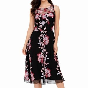 NWT SD Collection Dress Women's Sz 8 Black Sheer  Pink Embroidery Florals, Fairy
